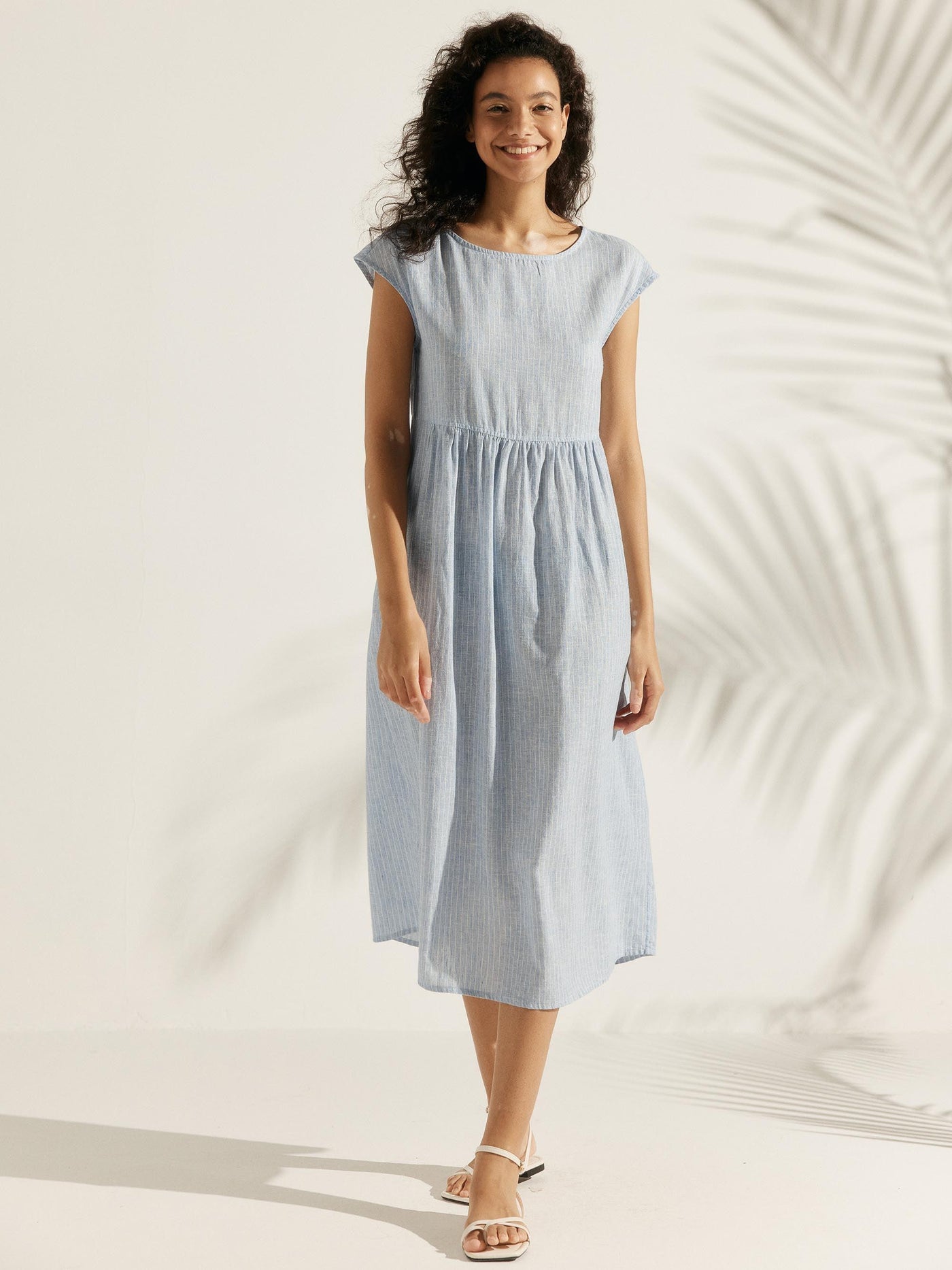 100% Linen Cap Sleeve Washed Maxi Dress JOAN
