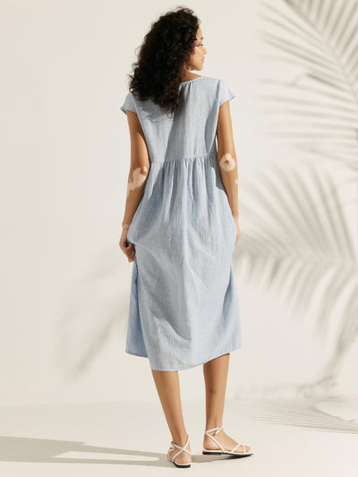 100% Linen Cap Sleeve Washed Maxi Dress JOAN