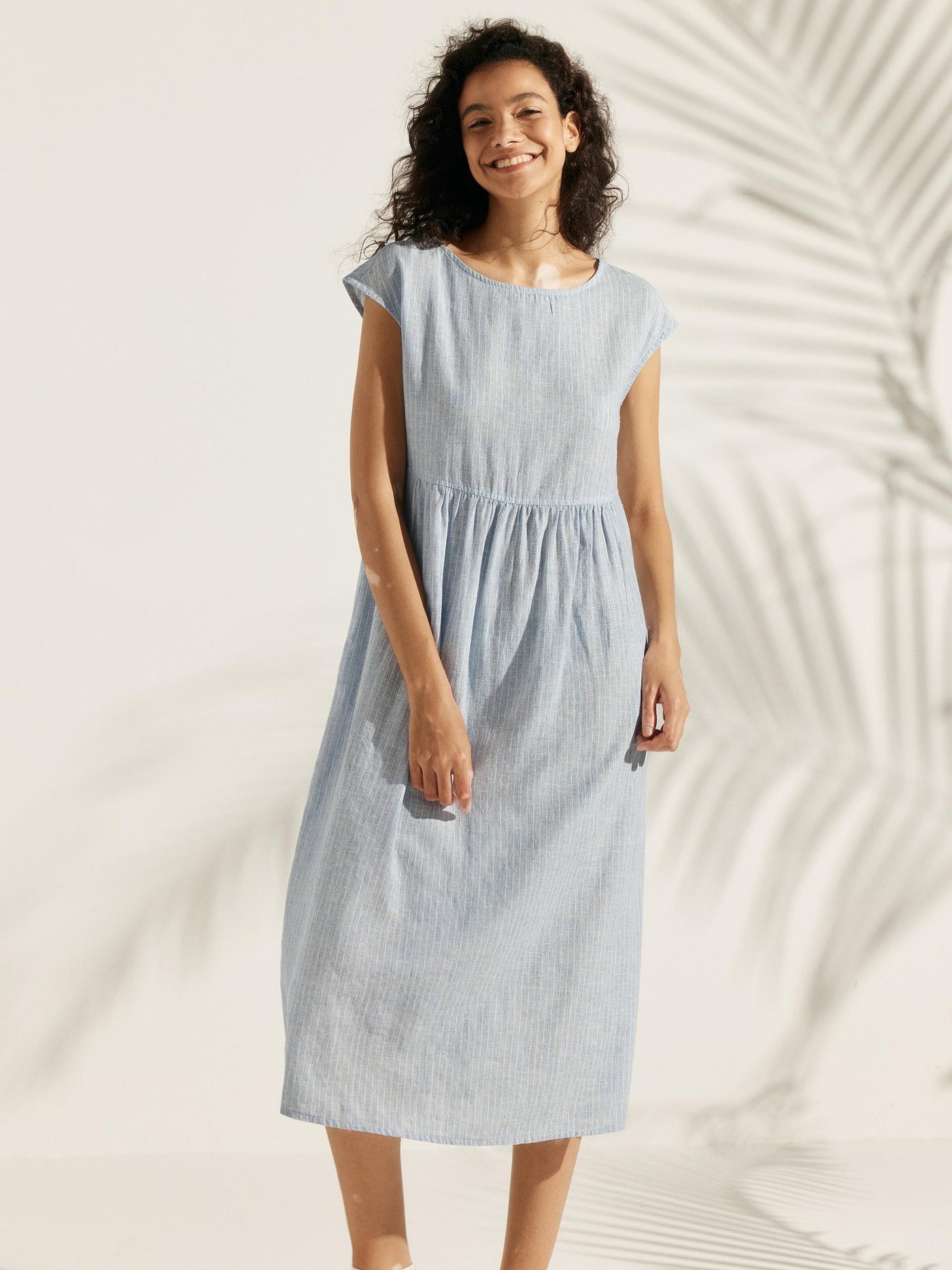 100% Linen Cap Sleeve Washed Maxi Dress JOAN