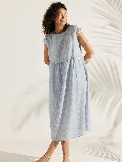 100% Linen Cap Sleeve Washed Maxi Dress JOAN