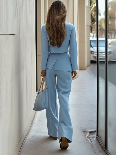 Long  Sleeves Light Blue Double Patch Pocket Suit