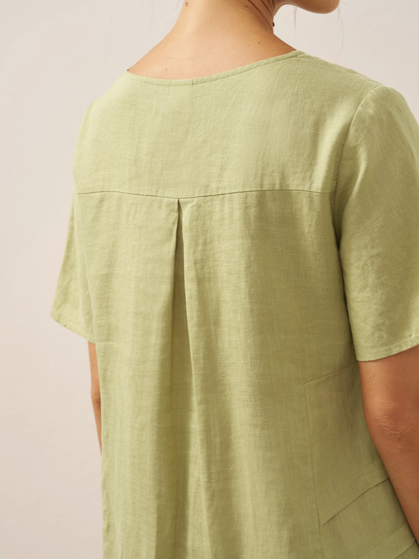 100% Linen Pleated Crew Neck Midi Dress MILA