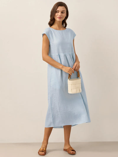 100% Linen Cap Sleeve Washed Maxi Dress JOAN