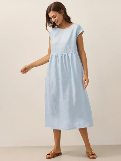 100% Linen Cap Sleeve Washed Maxi Dress JOAN