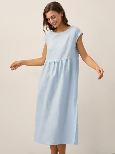100% Linen Cap Sleeve Washed Maxi Dress JOAN