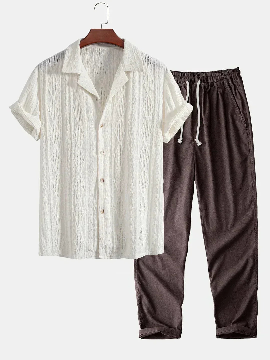 Textured Openwork Shirt and Relaxed Trousers Set