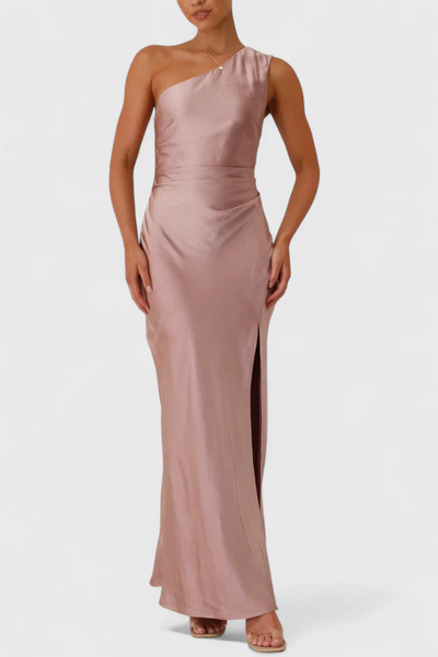 Josefa One Shoulder Dress with Pleats and High Slit