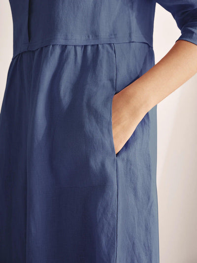 100% Linen Loose Fit Button Waist Gathered Maxi Dress LUNA