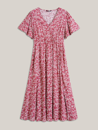 Bloom Dress - Flutter Sleeve Ditsy Floral Pocket Split Maxi Dress
