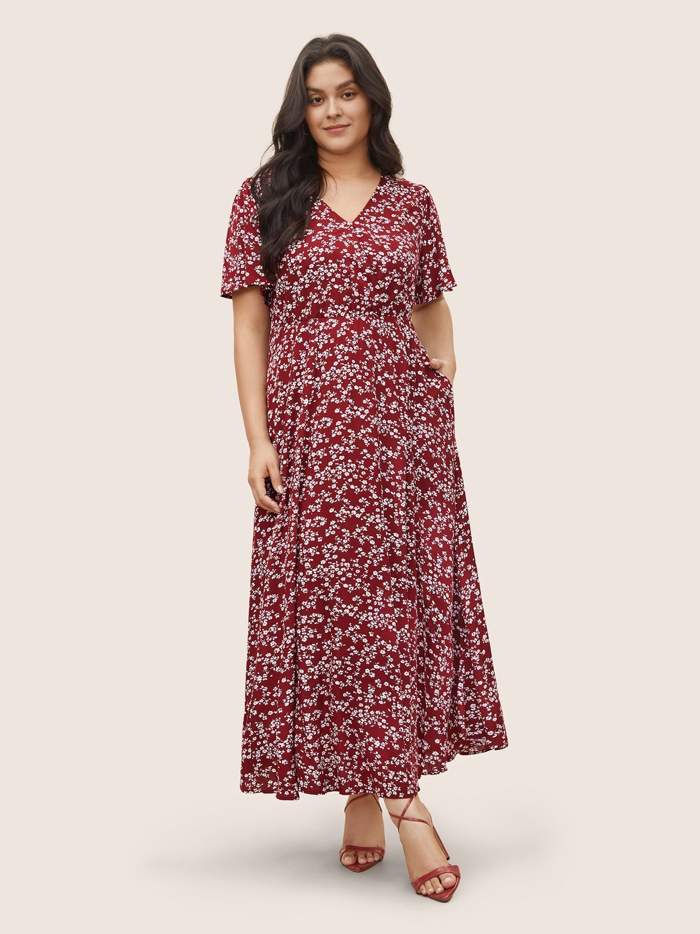 Bloom Dress - Flutter Sleeve Ditsy Floral Pocket Split Maxi Dress
