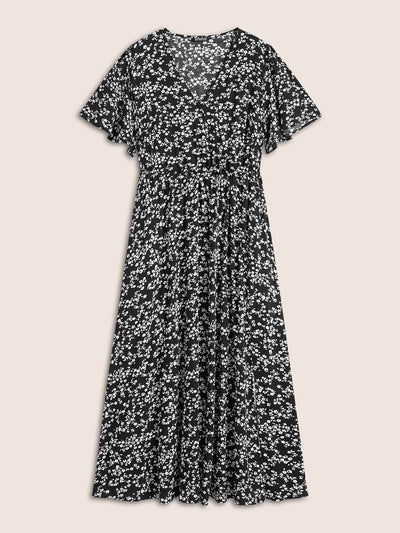Bloom Dress - Flutter Sleeve Ditsy Floral Pocket Split Maxi Dress