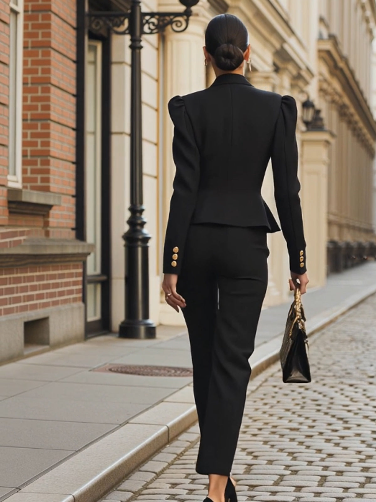 Zipper Pleated Button Slim Suit