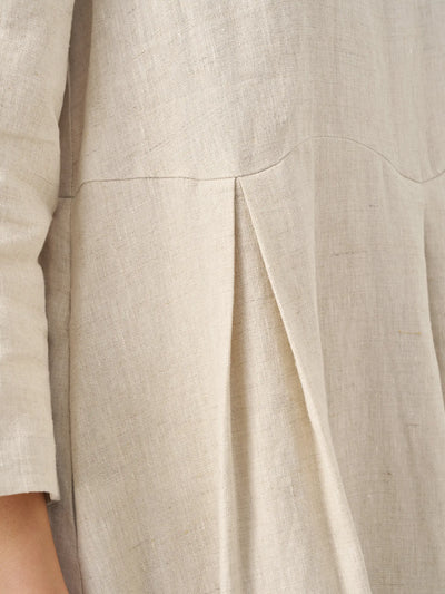 100% Linen Bateau Neck Pleated Maxi Dress ABIGAIL