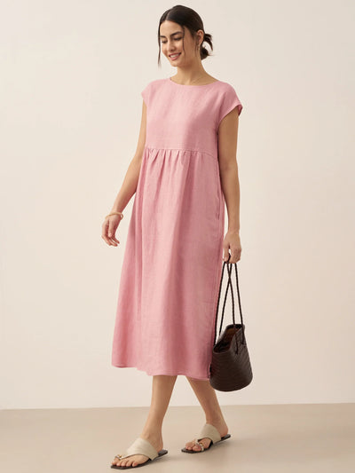100% Linen Cap Sleeve Washed Maxi Dress JOAN