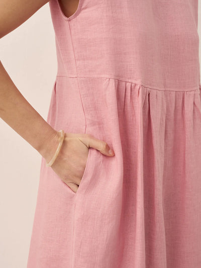 100% Linen Cap Sleeve Washed Maxi Dress JOAN