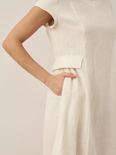 100% Linen Natural Summer V-Neck Dress ALEXA