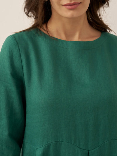 100% Linen Bateau Neck Pleated Maxi Dress ABIGAIL