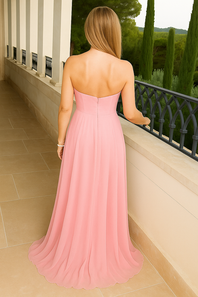 Elegant Strapless A-Line Pleated Maxi Dress