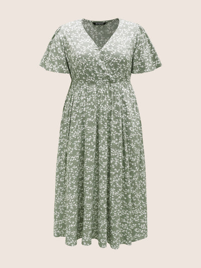 Bloom Dress - Flutter Sleeve Ditsy Floral Pocket Split Maxi Dress