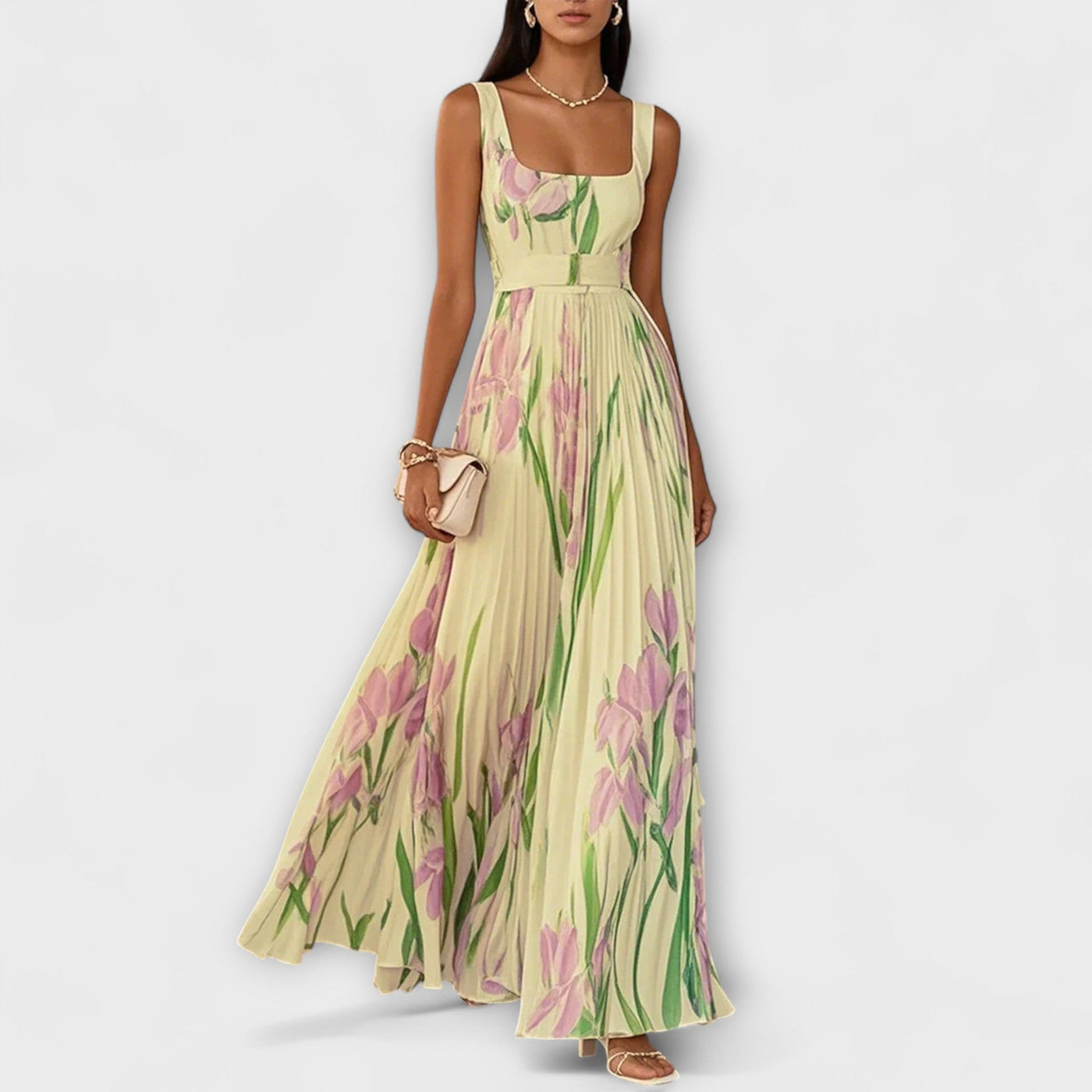 Penelope™ | Folded Floral Chiffon Maxi Dress