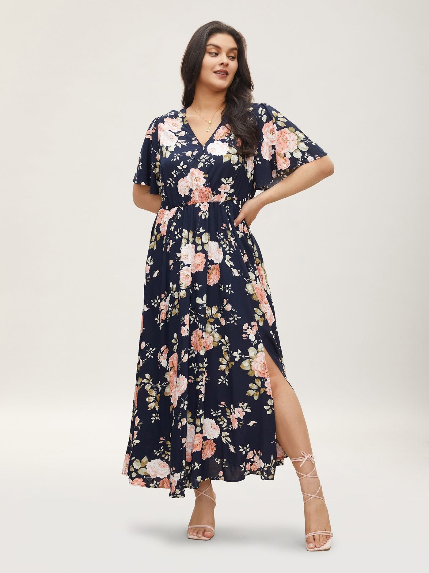 Bloom Dress - Flutter Sleeve Ditsy Floral Pocket Split Maxi Dress