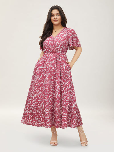 Bloom Dress - Flutter Sleeve Ditsy Floral Pocket Split Maxi Dress