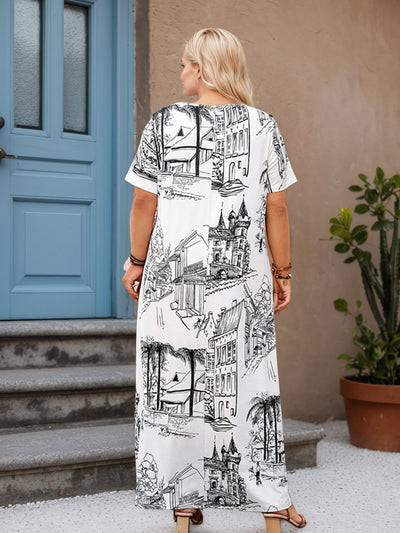 Loose Graphic Printed Plus Size Dress