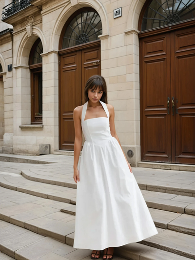 Simple and Chic Cotton & Linen Halter A Line Long Dress