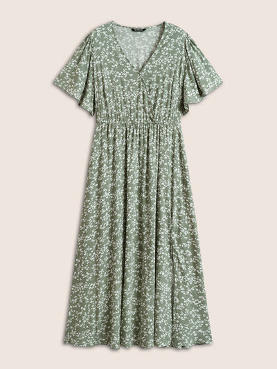 Bloom Dress - Flutter Sleeve Ditsy Floral Pocket Split Maxi Dress