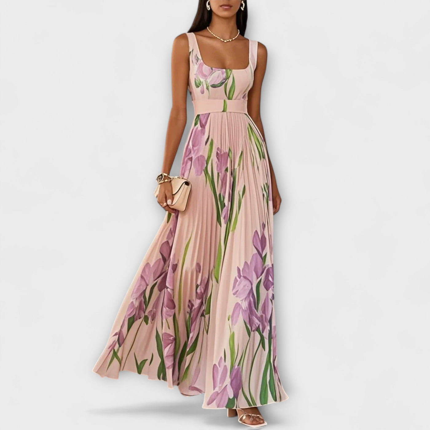 Penelope™ | Folded Floral Chiffon Maxi Dress