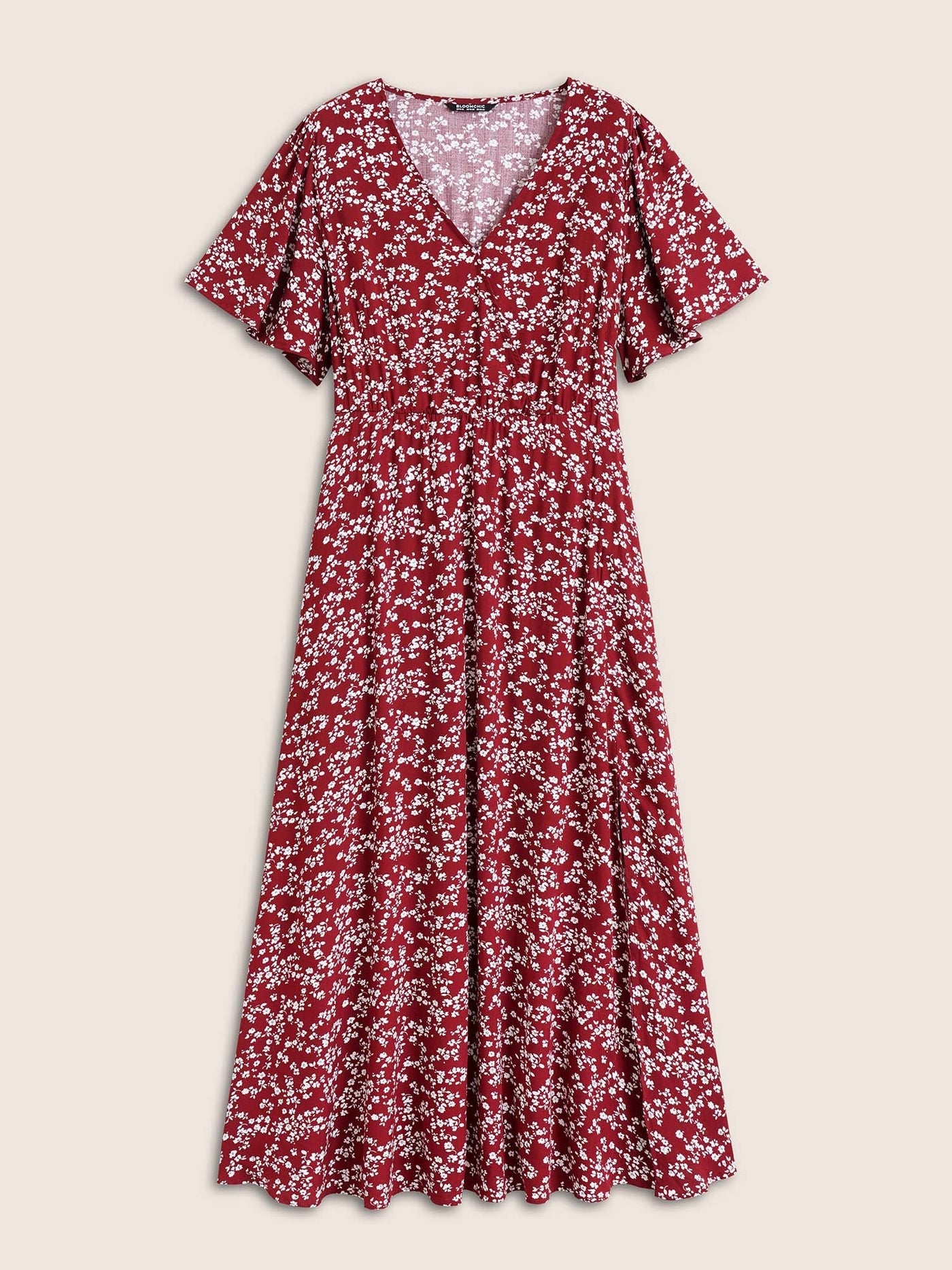 Bloom Dress - Flutter Sleeve Ditsy Floral Pocket Split Maxi Dress
