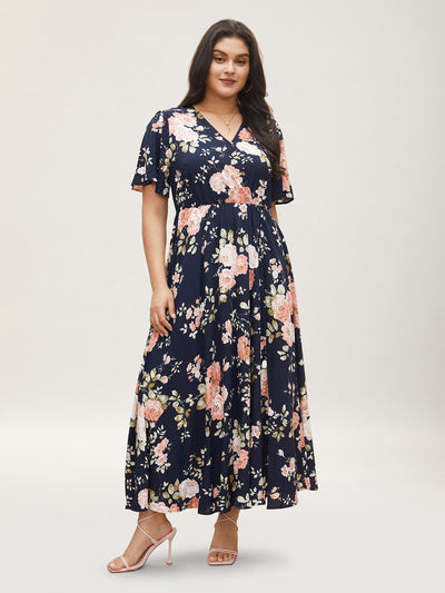Bloom Dress - Flutter Sleeve Ditsy Floral Pocket Split Maxi Dress
