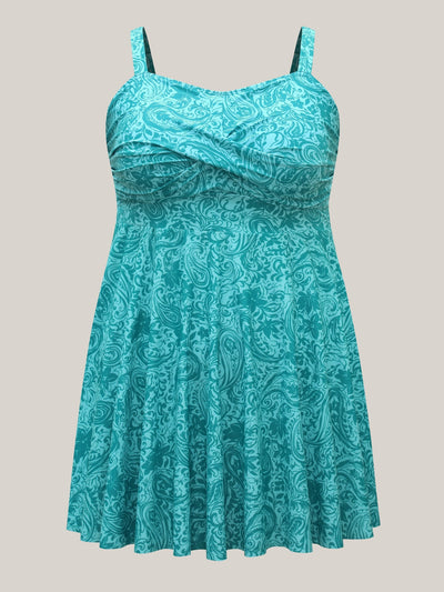 Paisley Print Twist Front Swim Dress