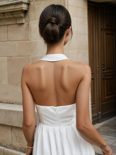 Simple and Chic Cotton & Linen Halter A Line Long Dress