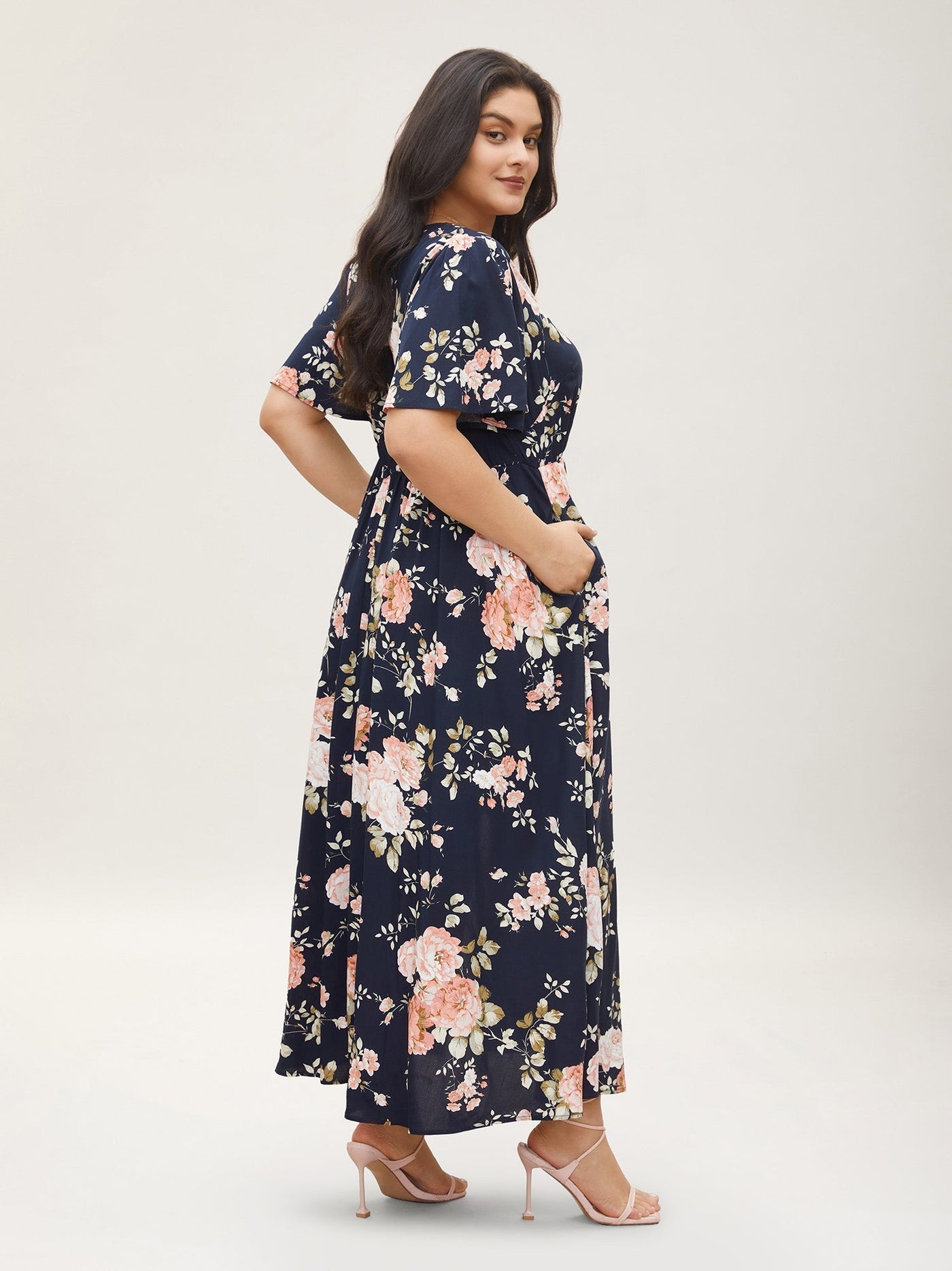 Bloom Dress - Flutter Sleeve Ditsy Floral Pocket Split Maxi Dress