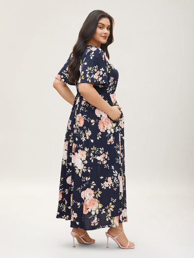 Bloom Dress - Flutter Sleeve Ditsy Floral Pocket Split Maxi Dress