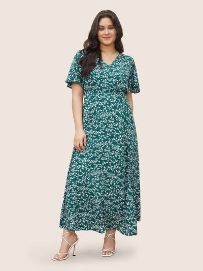 Bloom Dress - Flutter Sleeve Ditsy Floral Pocket Split Maxi Dress