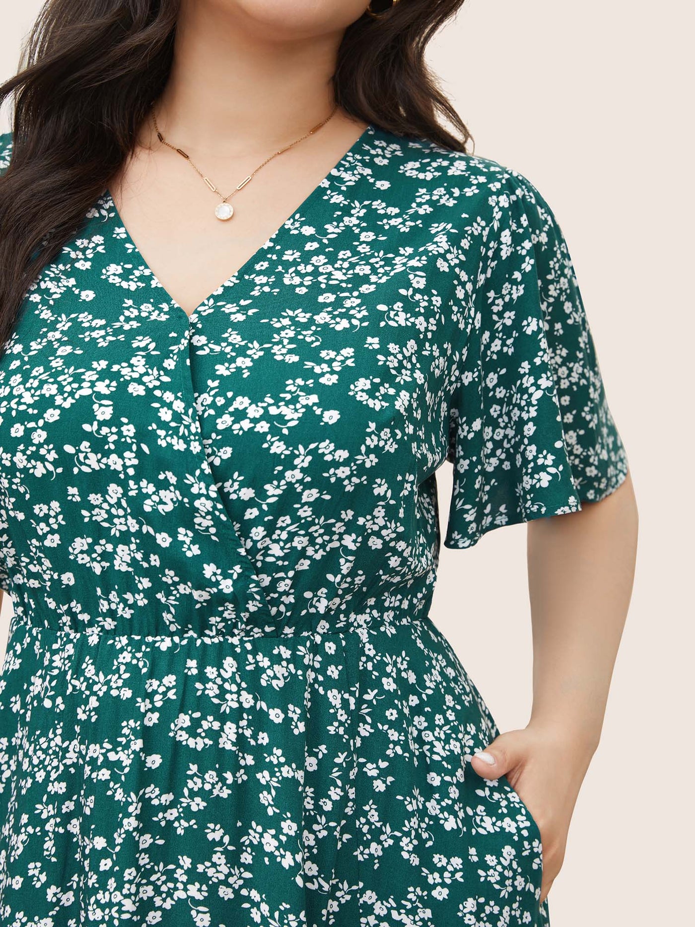 Bloom Dress - Flutter Sleeve Ditsy Floral Pocket Split Maxi Dress