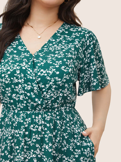 Bloom Dress - Flutter Sleeve Ditsy Floral Pocket Split Maxi Dress