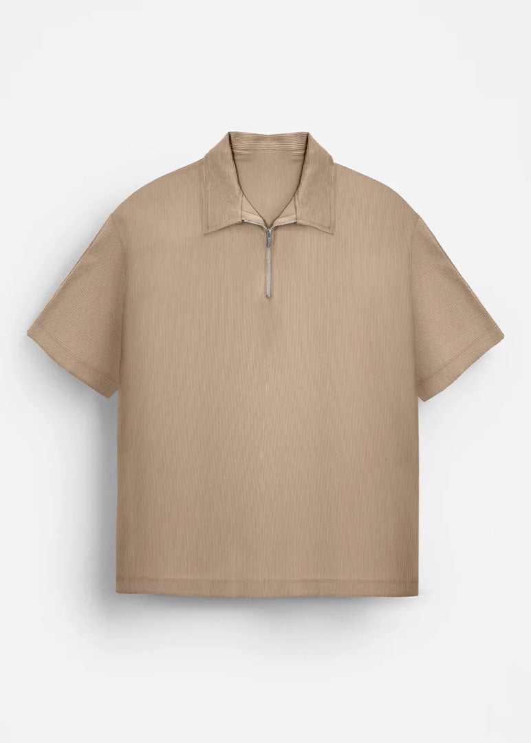 Oversize Textured Zipper Polo T-Shirt