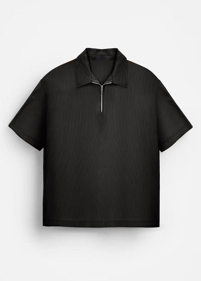 Oversize Textured Zipper Polo T-Shirt