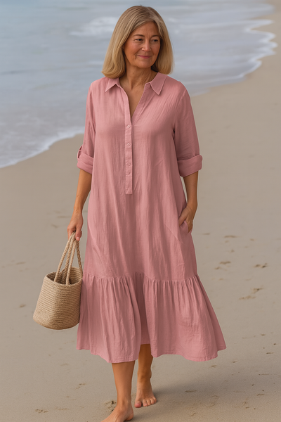Cavell™ – Collared Dress with Flowing Hem