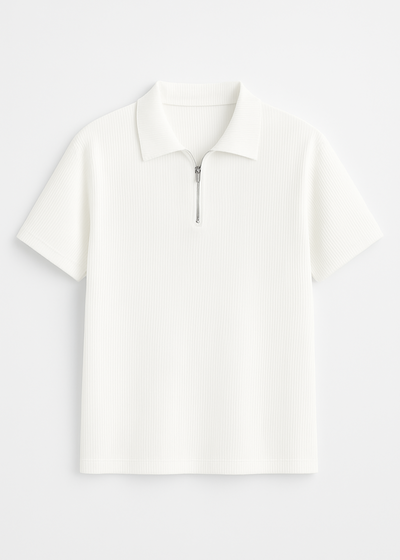 Oversize Textured Zipper Polo T-Shirt