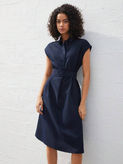 Refined Chic Navy Blue Midi Dress