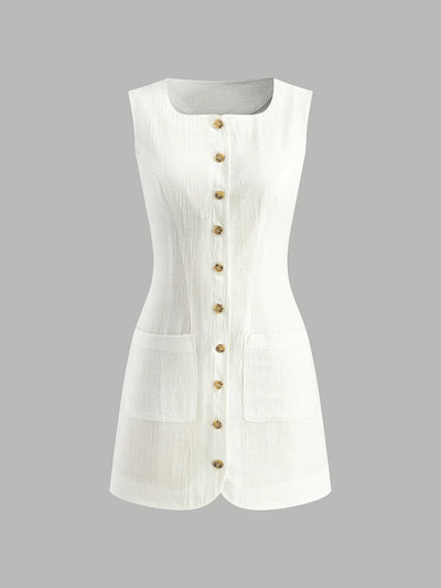 Casual Cotton Button-Front Short Dress