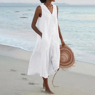 Cavell™ – Sleeveless Summer Dress Featuring Button Closure