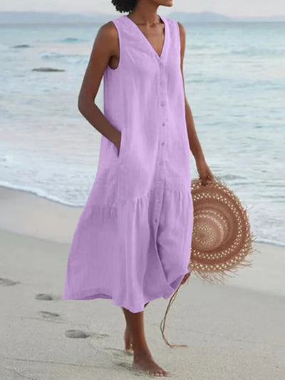 Cavell™ – Sleeveless Summer Dress Featuring Button Closure