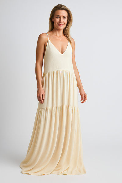Elegant Resort Deep V-Neckline Strappy Maxi Dress