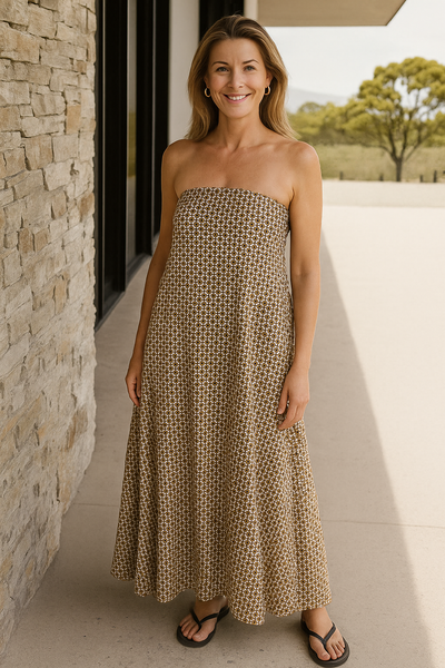 Diamond Print Bohemian Maxi Dress