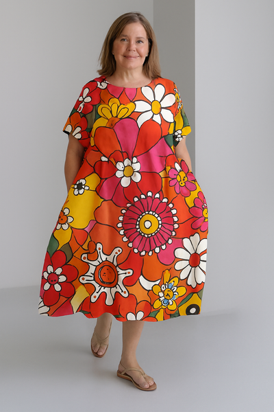 Vibrant Tummy Covering Dress | PEONY